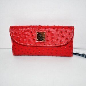 Dooney & Bourke Ostrich Continental Trifold Wallet in Crimson #WOSTL0507 NWT